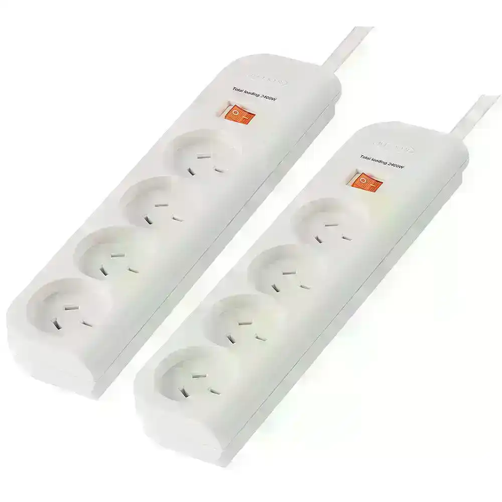 2PK Belkin 4 Way Outlet Socket Powerboard Surge Protector 1m Extension Cord