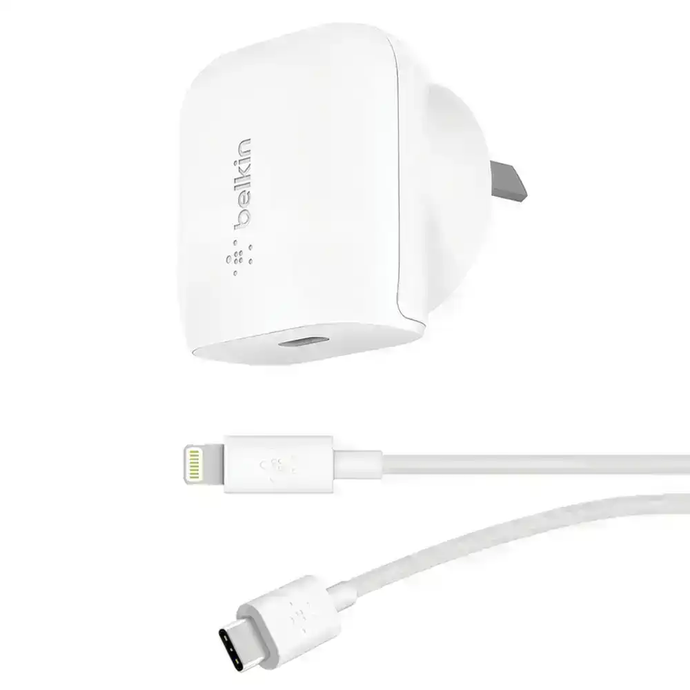 Belkin 1 Port USB-C Wall Charger 18W w/ Lighting Cable for iPhone X XS 11 White