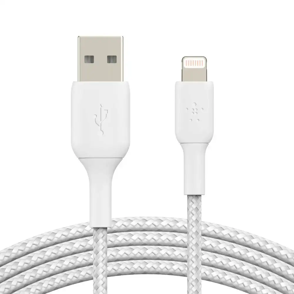 Belkin 2m Braided Lightning MFI-Certified to USB-A Cable for Apple iPhone White