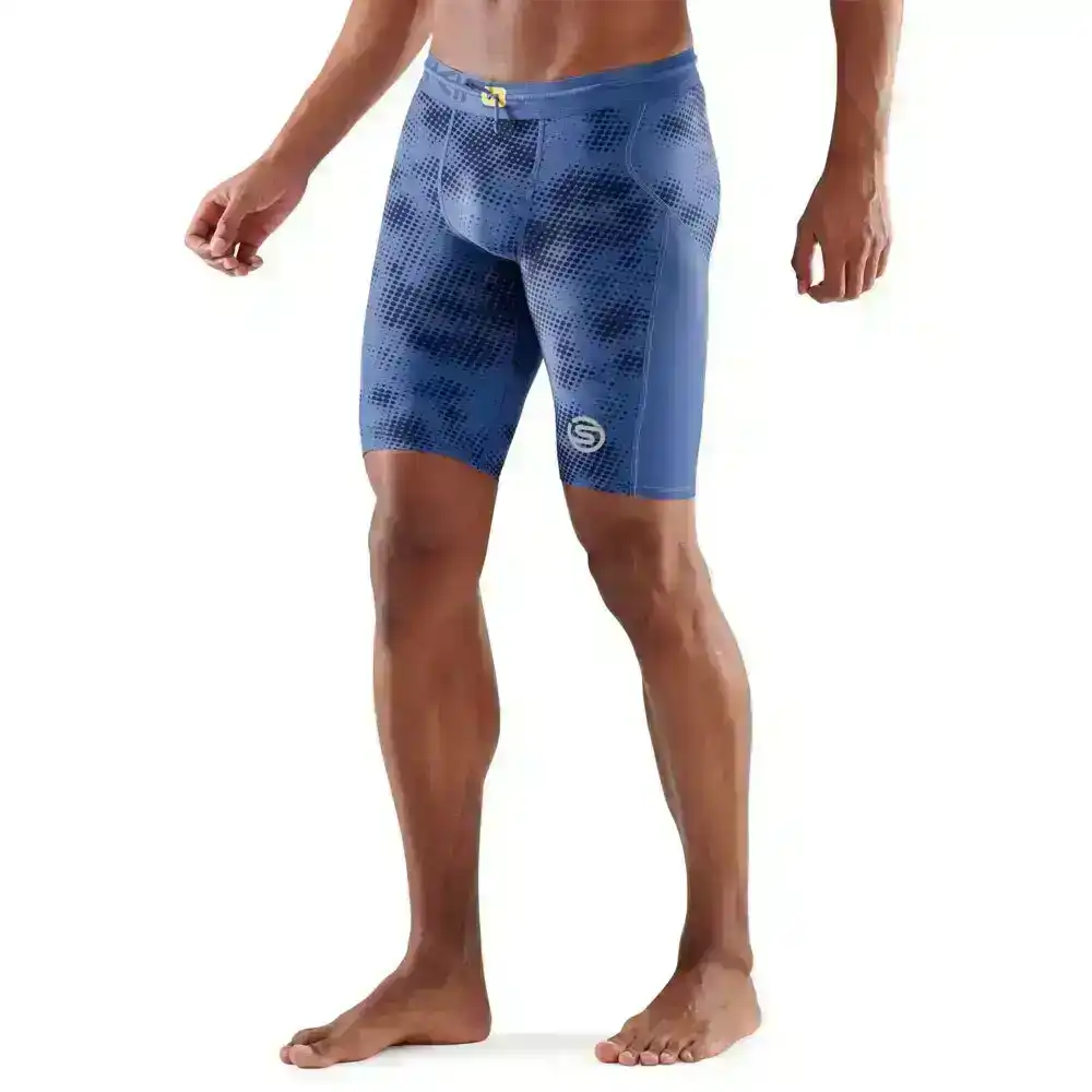 Skins Compression Series 3 Mens XL Half Tights Activewear/Training/Gym Camo Blue