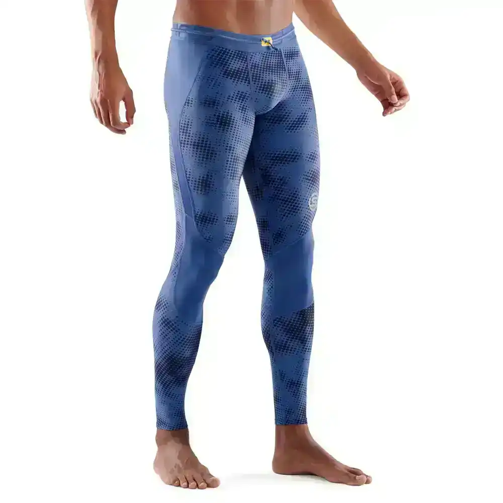Skins Compression Series 3 Men's M Long Tights Activewear/Training/Gym Camo Blue