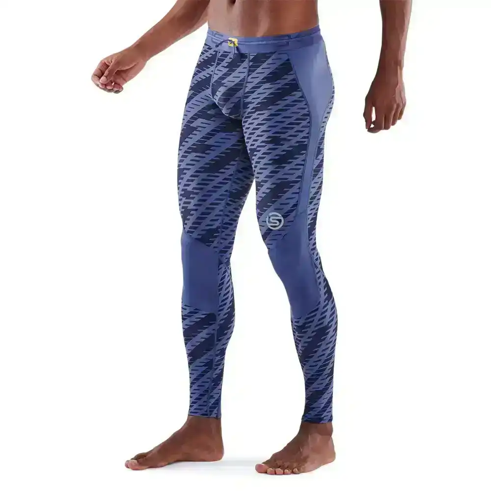 Skins Compression Series 3 Mens L Long Tights Sport Activewear/Training Blue Geo