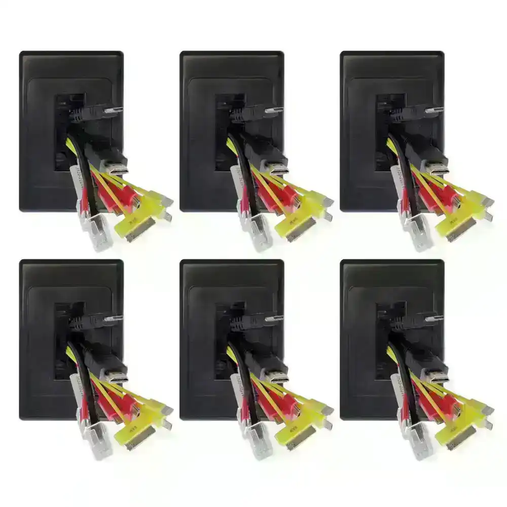 6x Pro2 Black Wall Plate/Brush Outlet Cover For Cable Lead  Management/Organiser