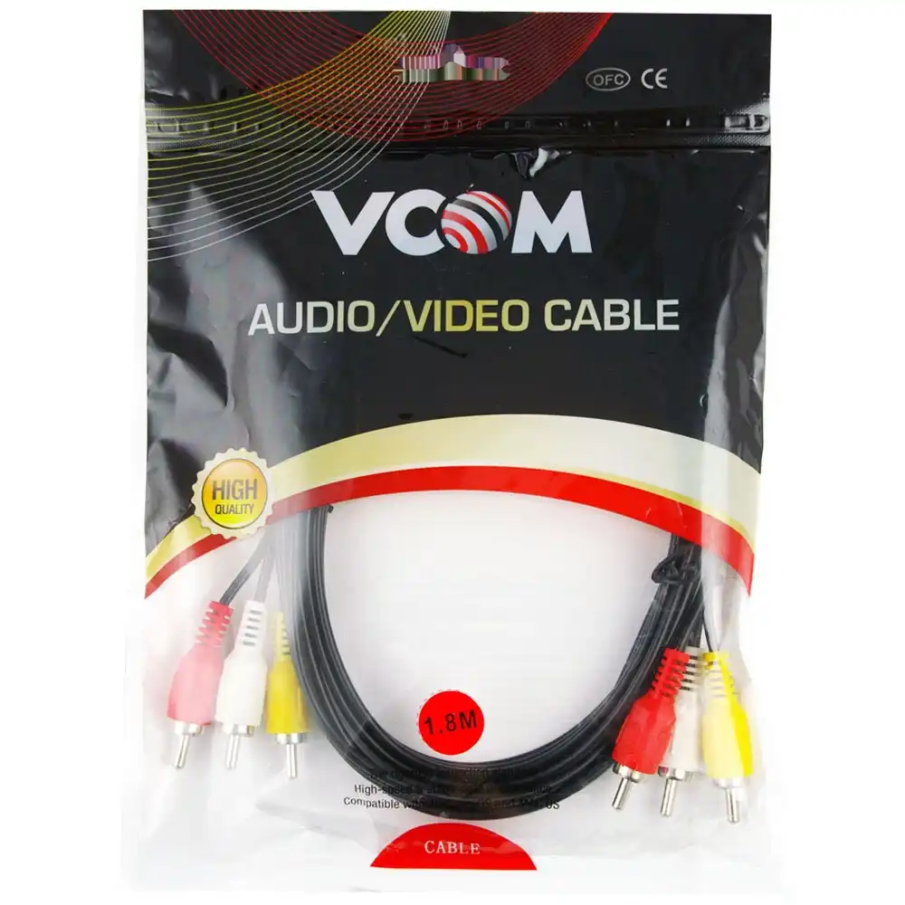 V-Com 1.8m Cable 3RCA Male/M Nickel Plated Composite AV Lead Audio/Video Cord
