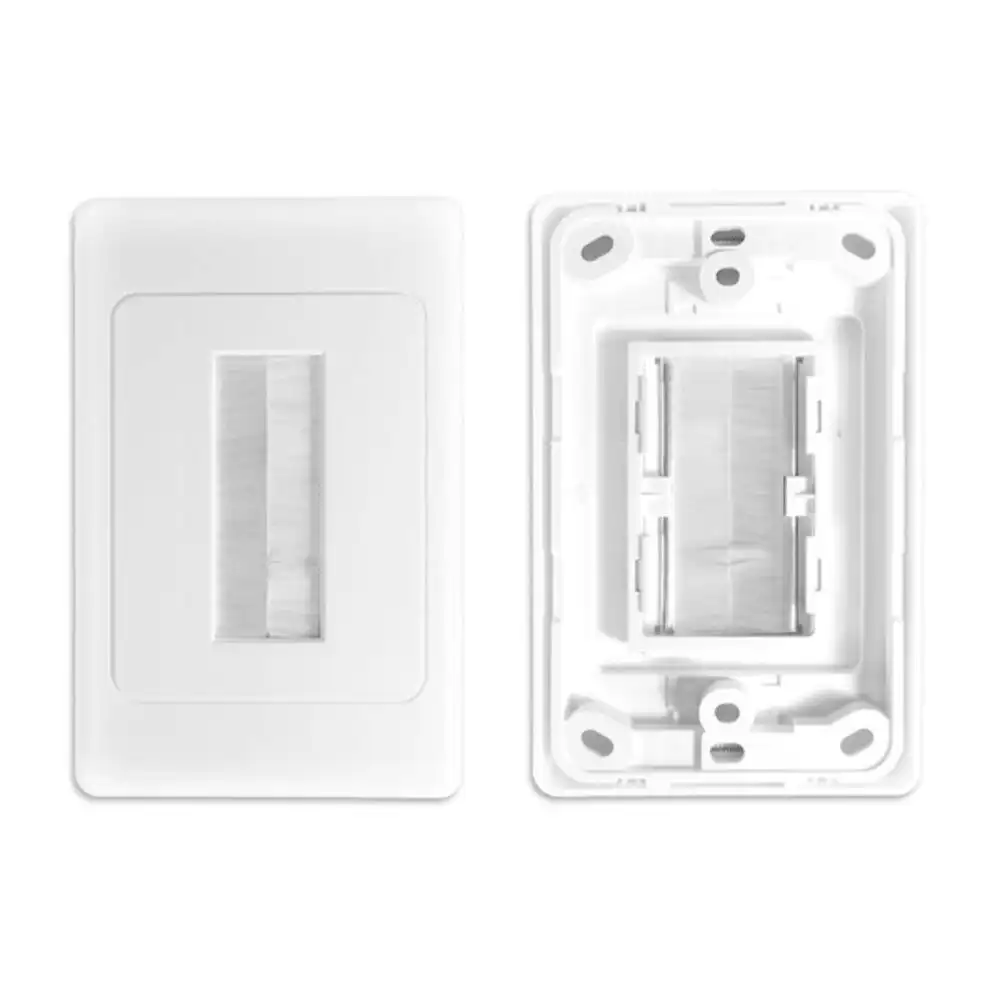 Pro2 White Wall Plate W/Brush Outlet Cover For Cable Lead  Management/Organiser