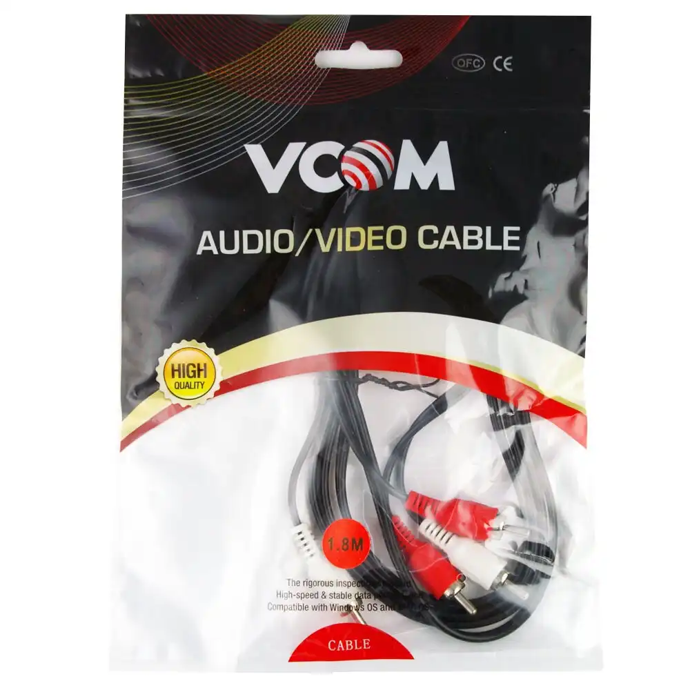 V-Com 1.8m Cable 2RCA Male/M Nickel Plated Composite AV Lead Audio/Video Cord