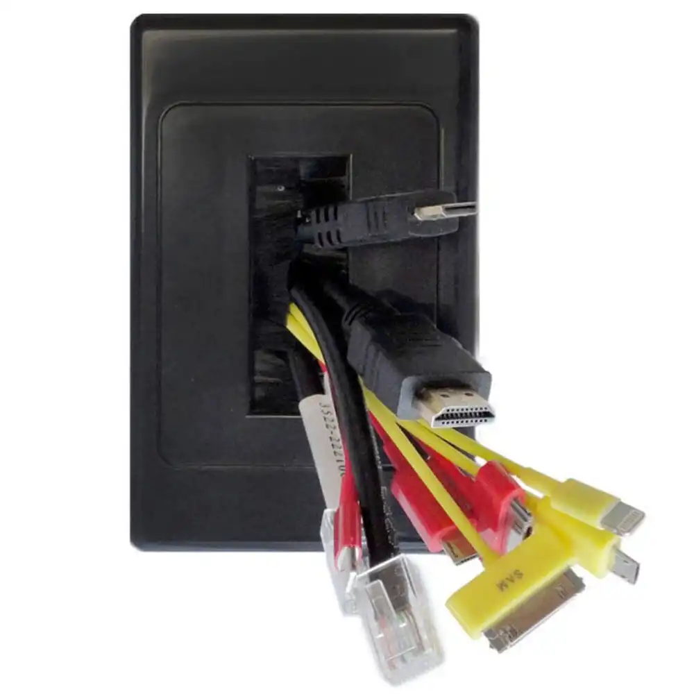 Pro2 Black Wall Plate W/Brush Outlet Cover For Cable Lead  Management/Organiser