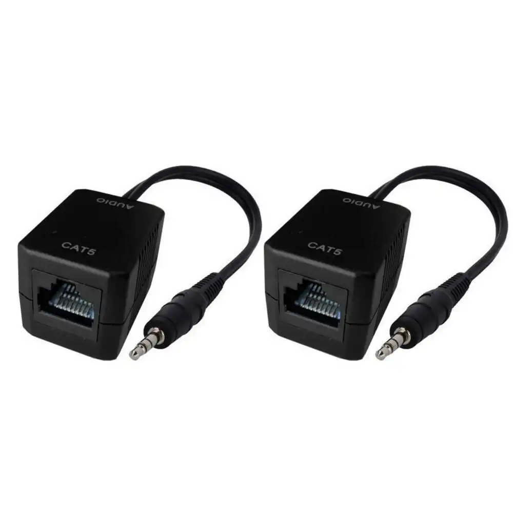 2PK Male AUX 3.5mm Plug Stereo Audio Over RJ45 Cable CAT5 Extender/up to 75m