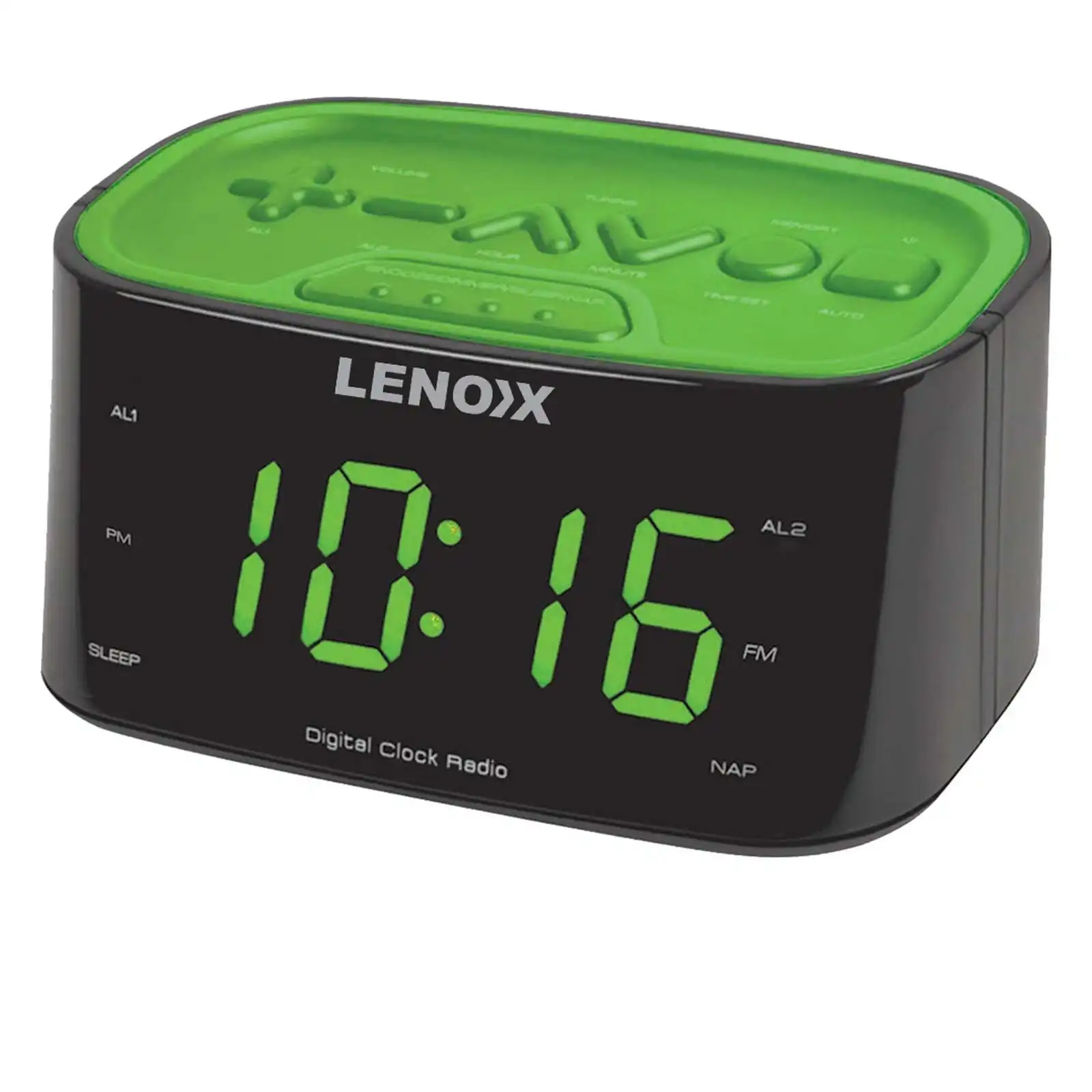 Smartphone-Charging Alarm Clock & FM Radio (Green) w/ USB Port