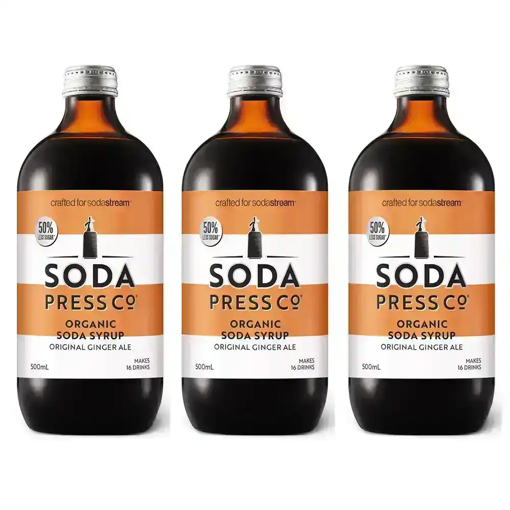 3PK SodaStream 500ml Soda Press Organic Syrup/Mix 50% Less Sugar Ginger Ale