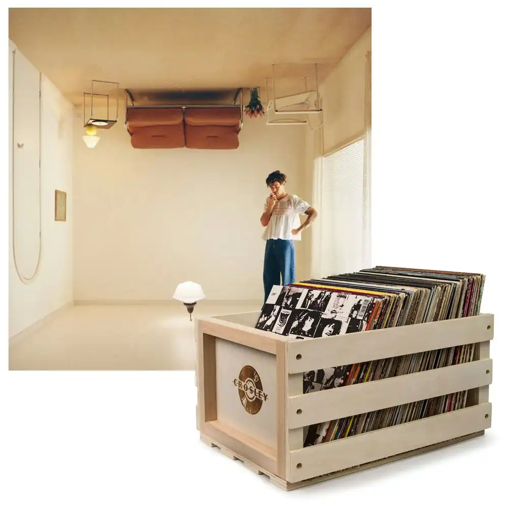 Crosley Record Storage Crate & Harry Styles Harry's House Vinyl Album Bundle
