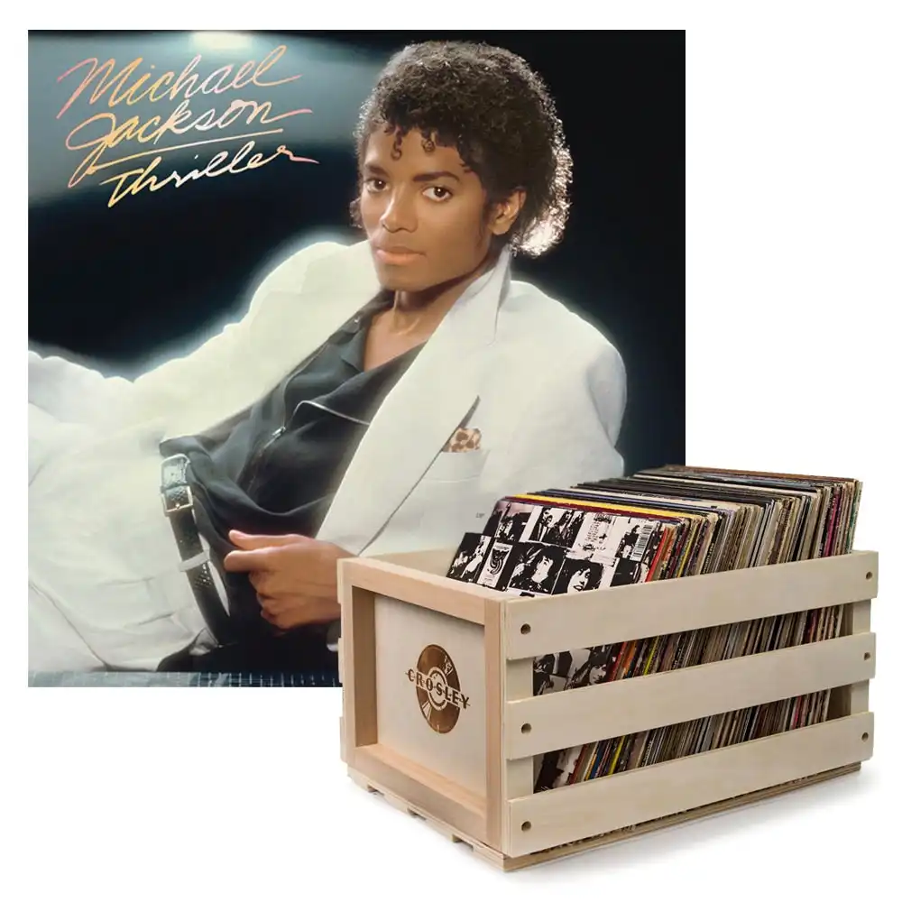 Crosley Record Storage Crate Michael Jackson Thriller Vinyl Album Bundle