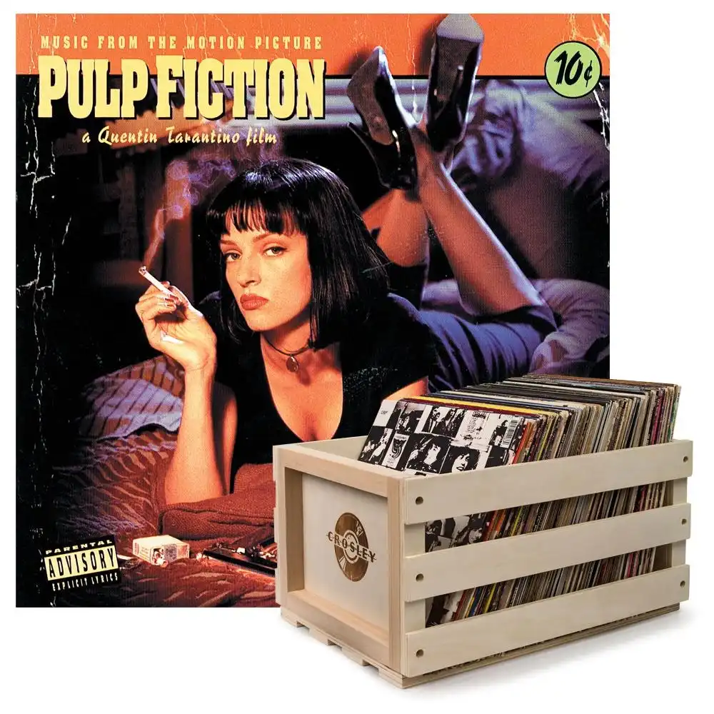 Crosley Record Storage Crate & Various Artists Pulp Fiction - Vinyl Album Bundle