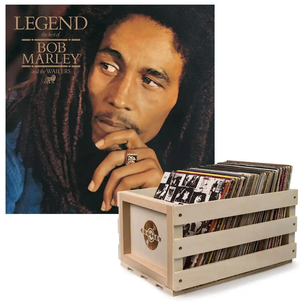Crosley Record Storage Crate & Bob Marley  - Legend - Vinyl Album Bundle