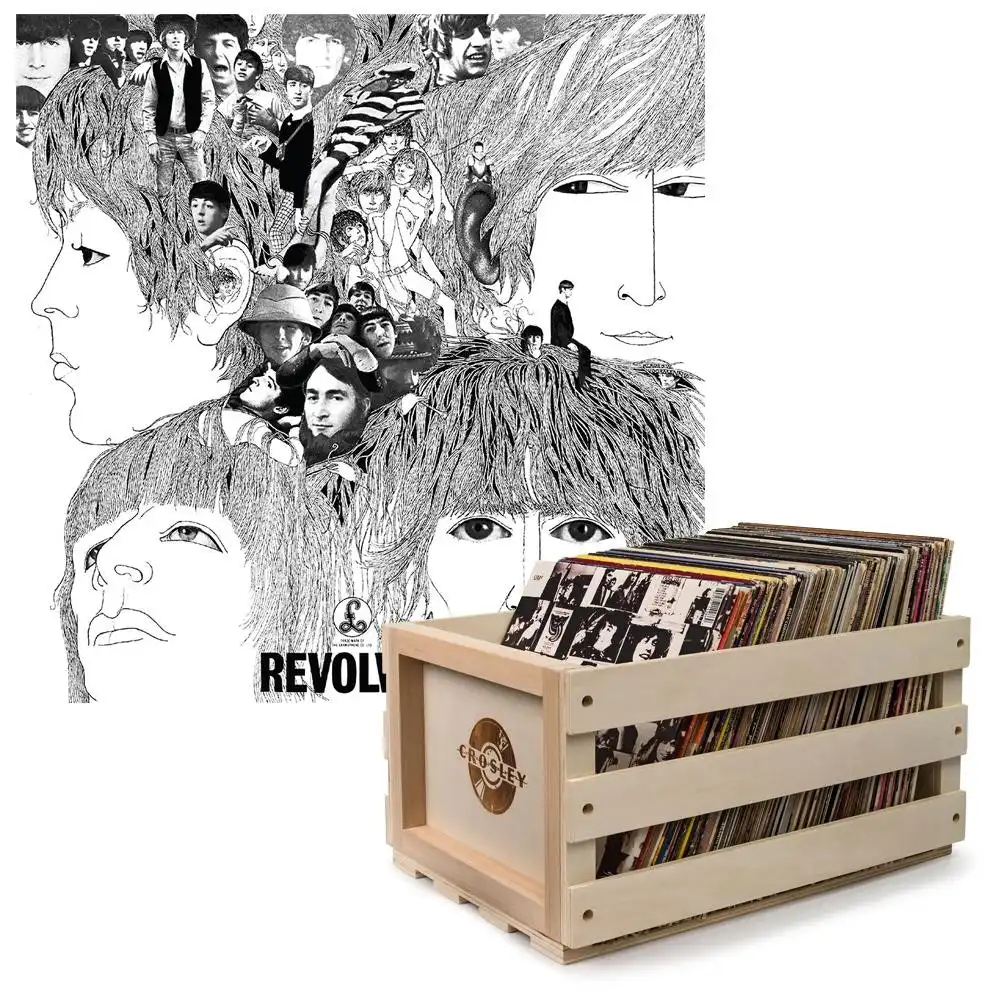 Crosley Record Storage Crate & The Beatles - Revolver - Vinyl Album Bundle