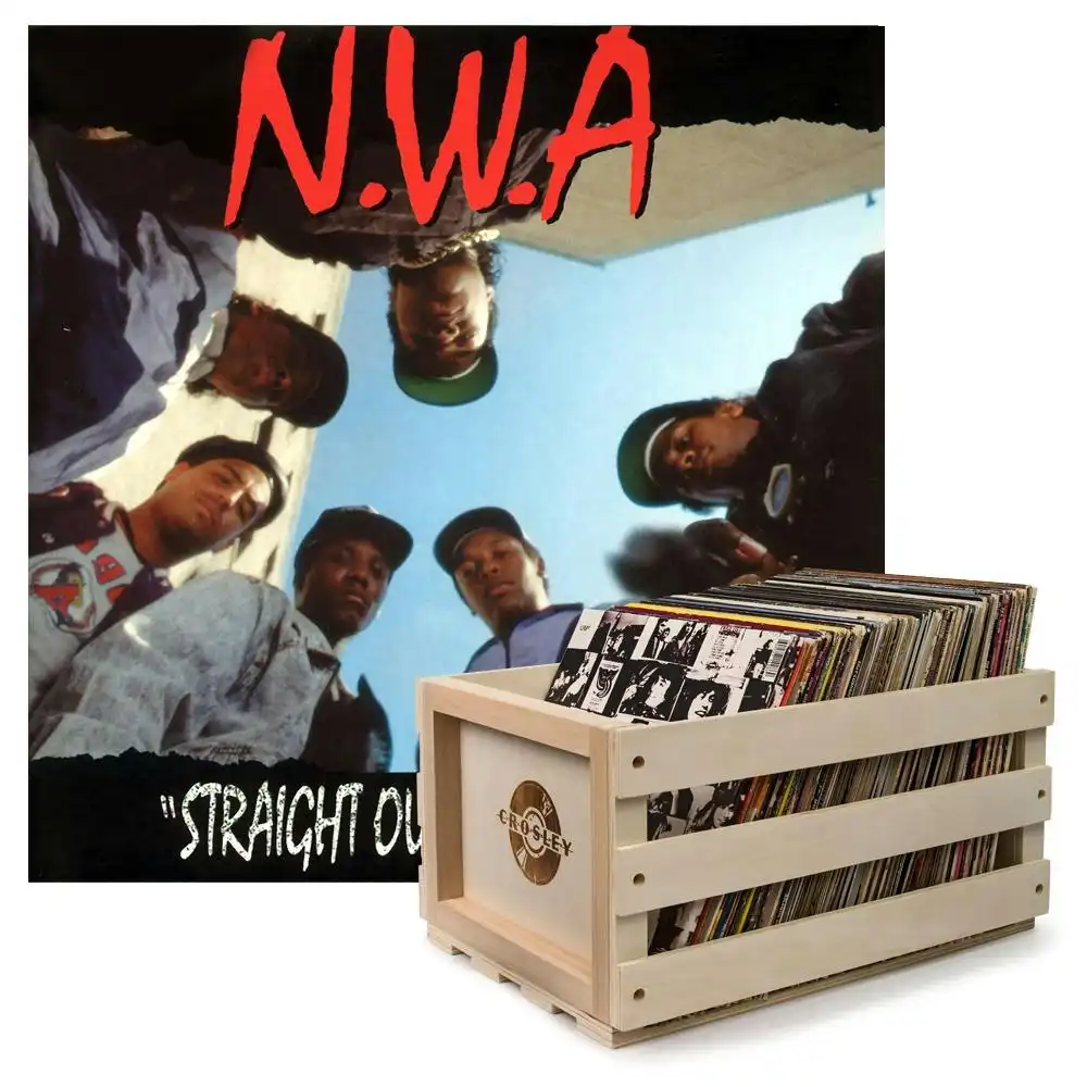 Crosley Record Storage Crate &  N.W.A. Straight Outta Compton - Vinyl Album Bundle
