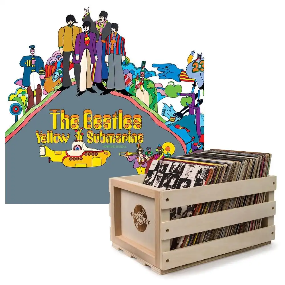 Crosley Record Storage Crate & The Beatles - Yellow Submarine - Vinyl Album Bundle