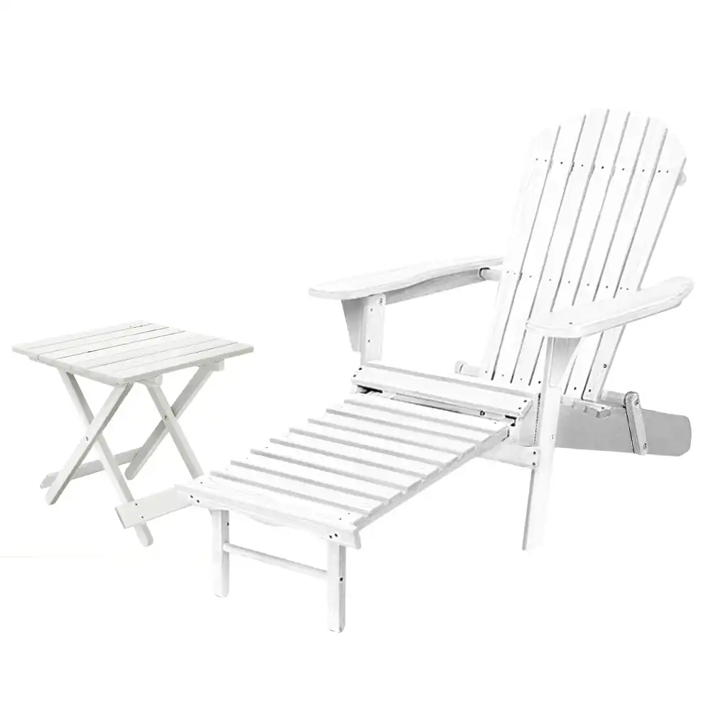 Groverdi Outdoor Chair Table Set Wooden Adirondack Lounge Beach Backyard Patio Furniture w/Ottoman