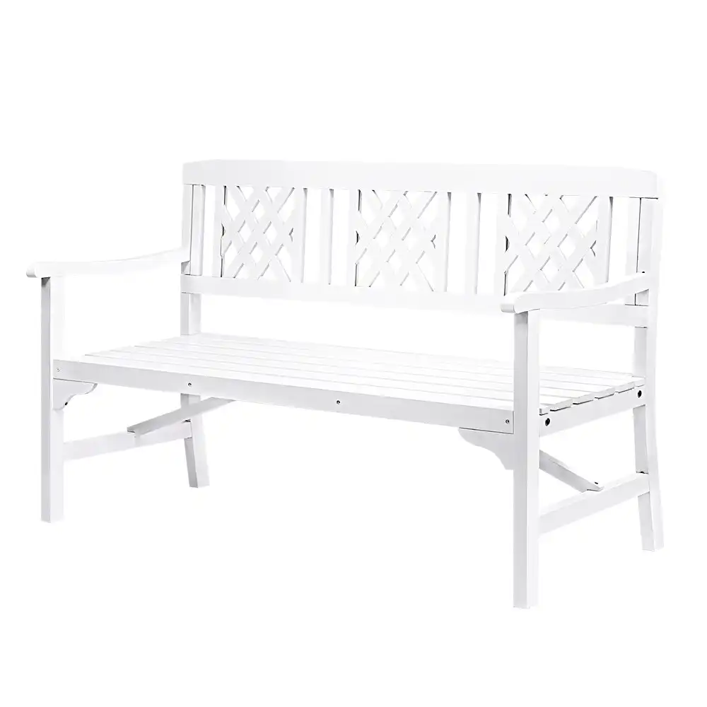 Furb Timber Garden Bench 3 Seat Wooden Outdoor Chair Patio Park Furniture Backyard Lounge Seat White