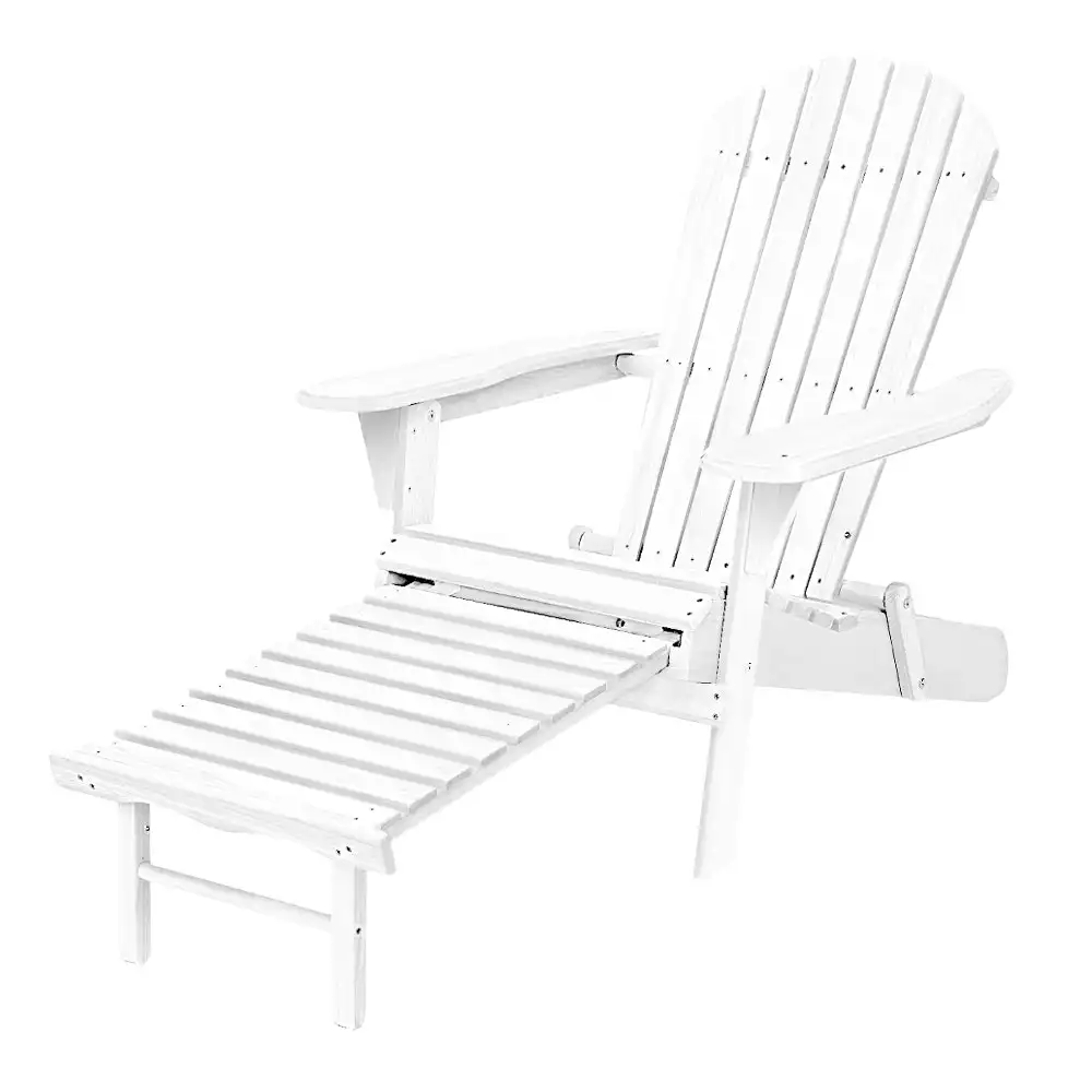 Groverdi Wooden Outdoor Adirondack Chair Patio Furniture Backyard Lounge w/Ottoman Beach Deck White