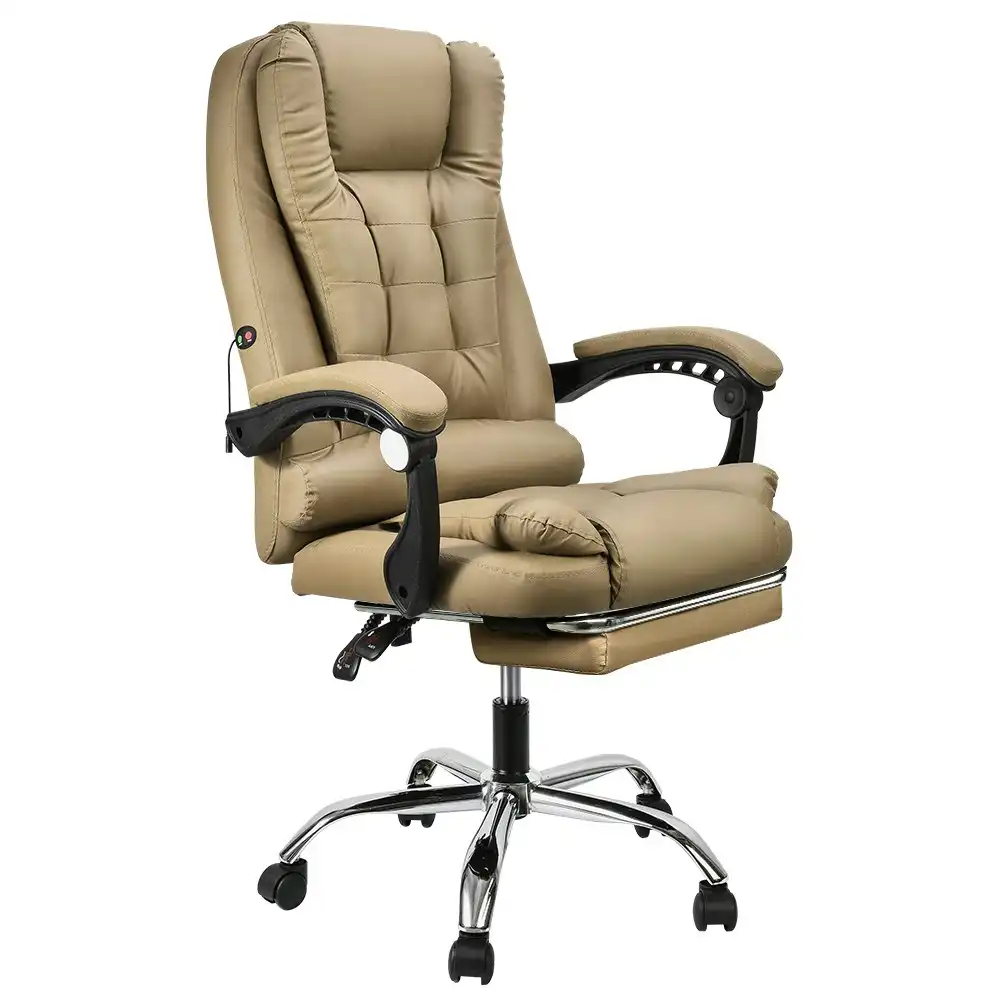 Furb Massage Office Chair Executive PU leather Seat Ergonomic Support Footrest Khaki