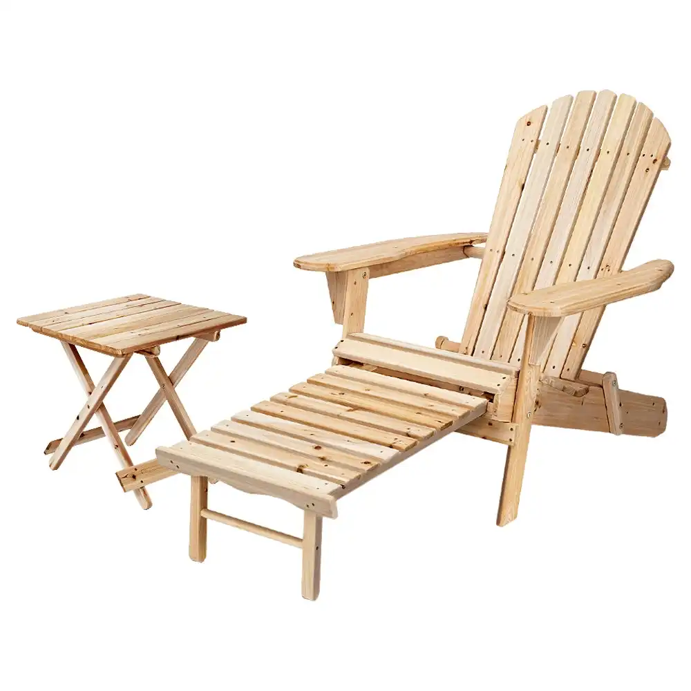 Groverdi Wooden Outdoor Adirondack Chairs Backyard Lounge w/Ottoman Patio Furniture Indoor Garden