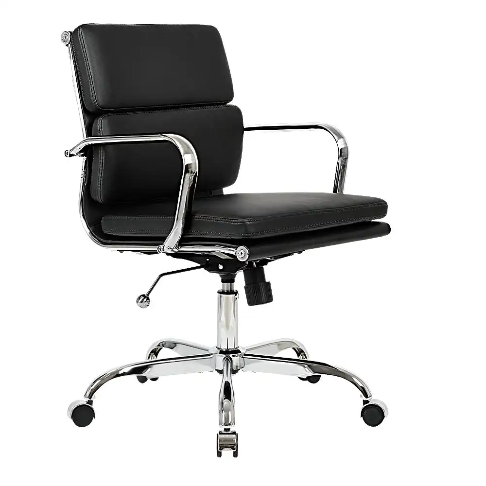 Furb Office Chair Gaming Executive Mid-Back Computer PU Leather Work Study Bk Eames Replica Silver