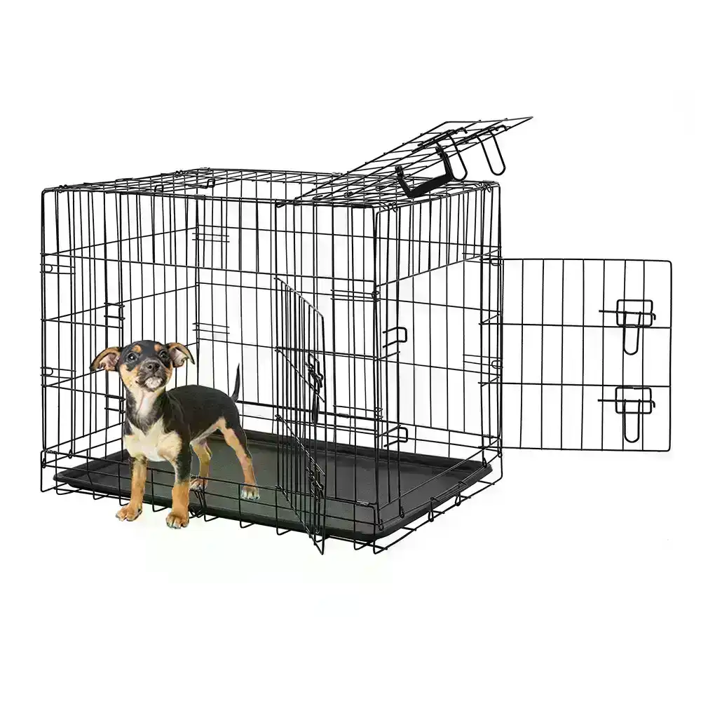 Taily 30" Dog Cage 3 Doors Pet Crate Foldable Metal Frame Kennel Rabbit Cat Puppy Playpen House Tray