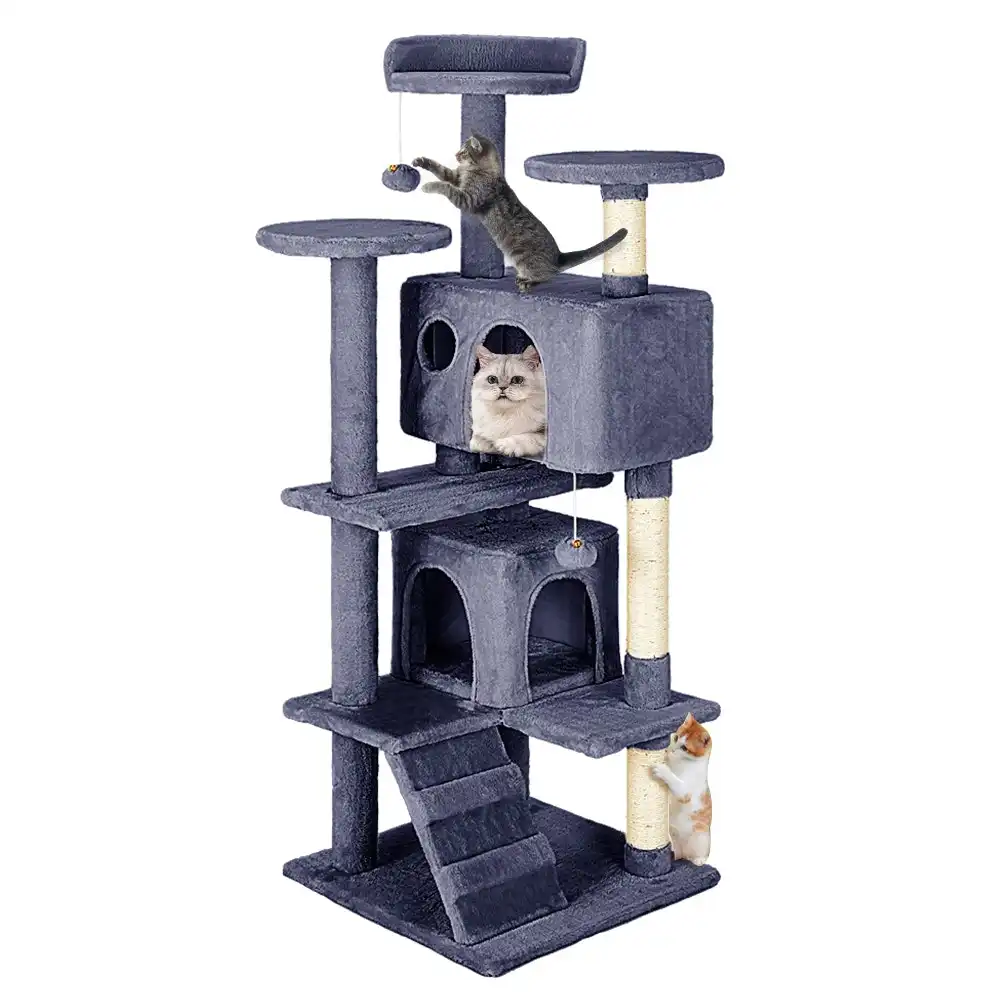 Taily Cat Tree Scratching Post Scratcher Tower Condo House Pet Toy Bed Stand 132CM Grey