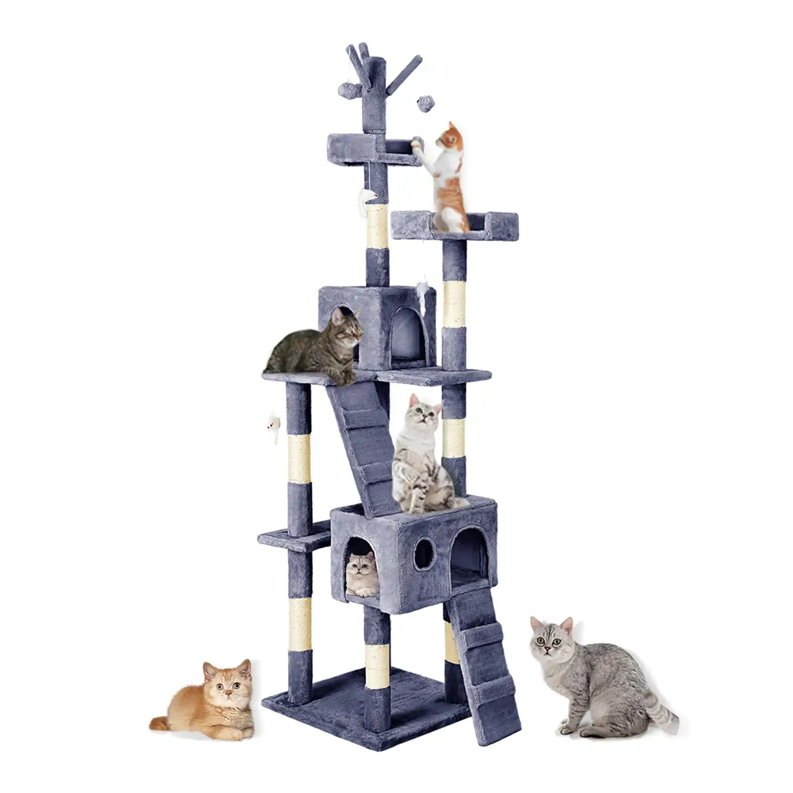 Taily Cat Tree 200cm Trees Scratching Post Scratcher Tower Condo House Pet Toy Bed Multi Level Grey