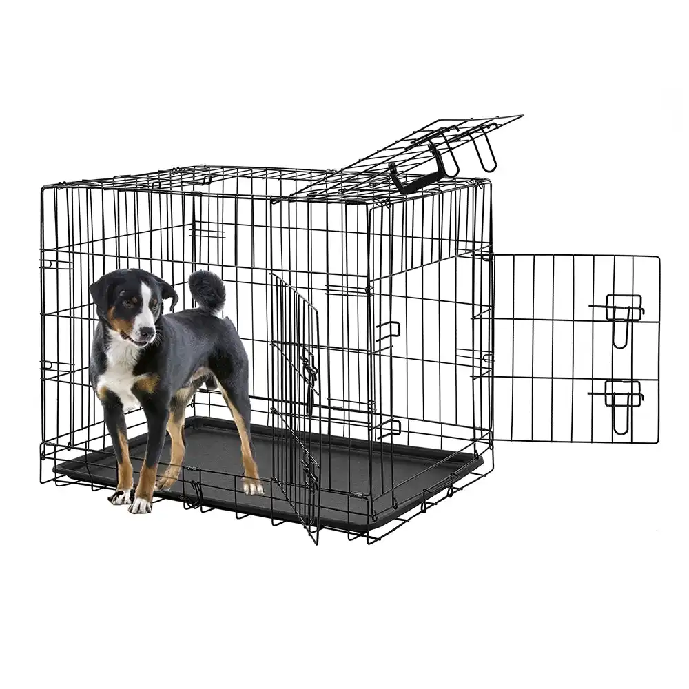 Taily 42" Dog Cage 3 Doors Pet Crate Foldable Metal Frame Kennel Rabbit Cat Puppy Playpen House Tray