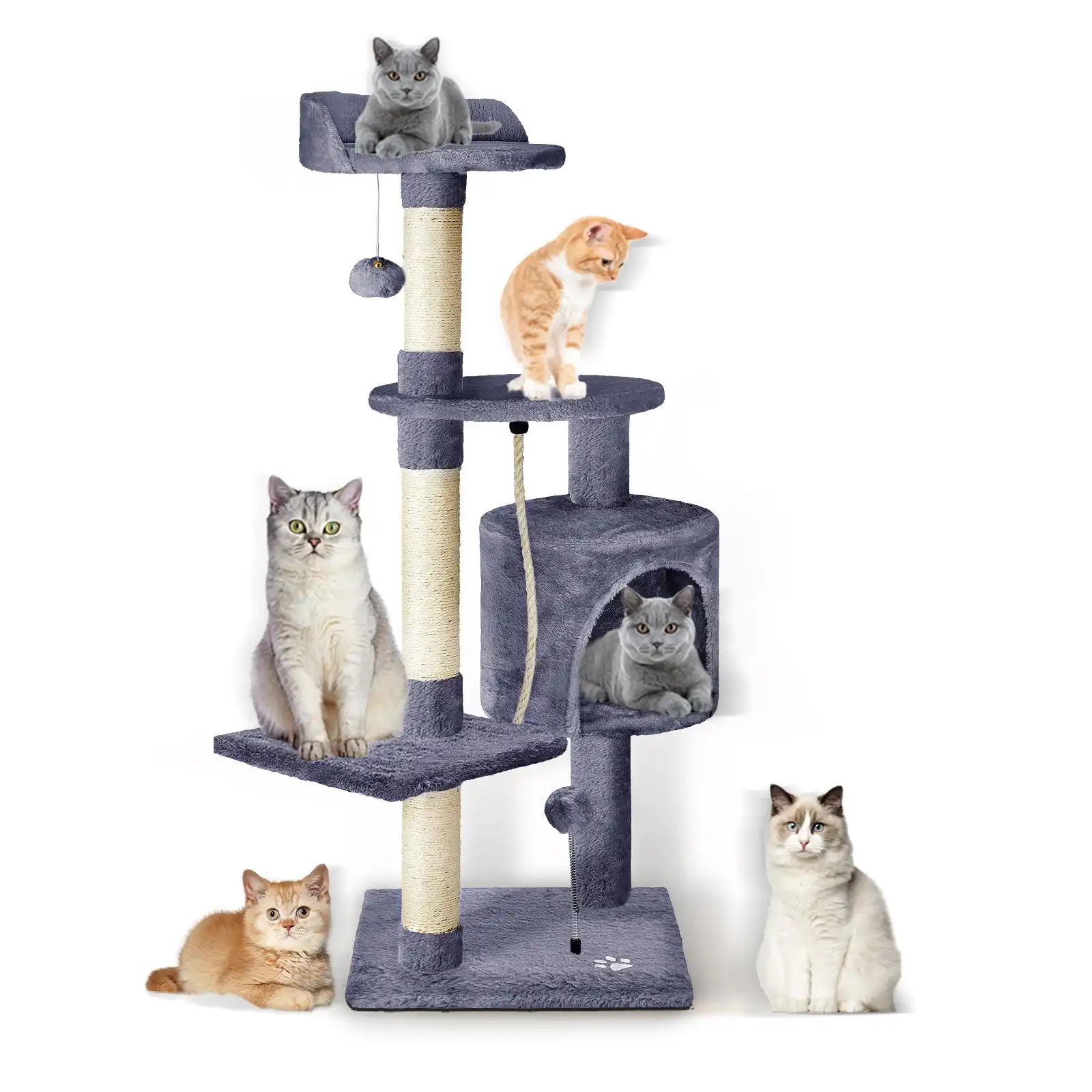 Taily Cat Tree 112cm Trees Scratching Post Scratcher Tower Climbing Gym Hanging Pet Toy Grey