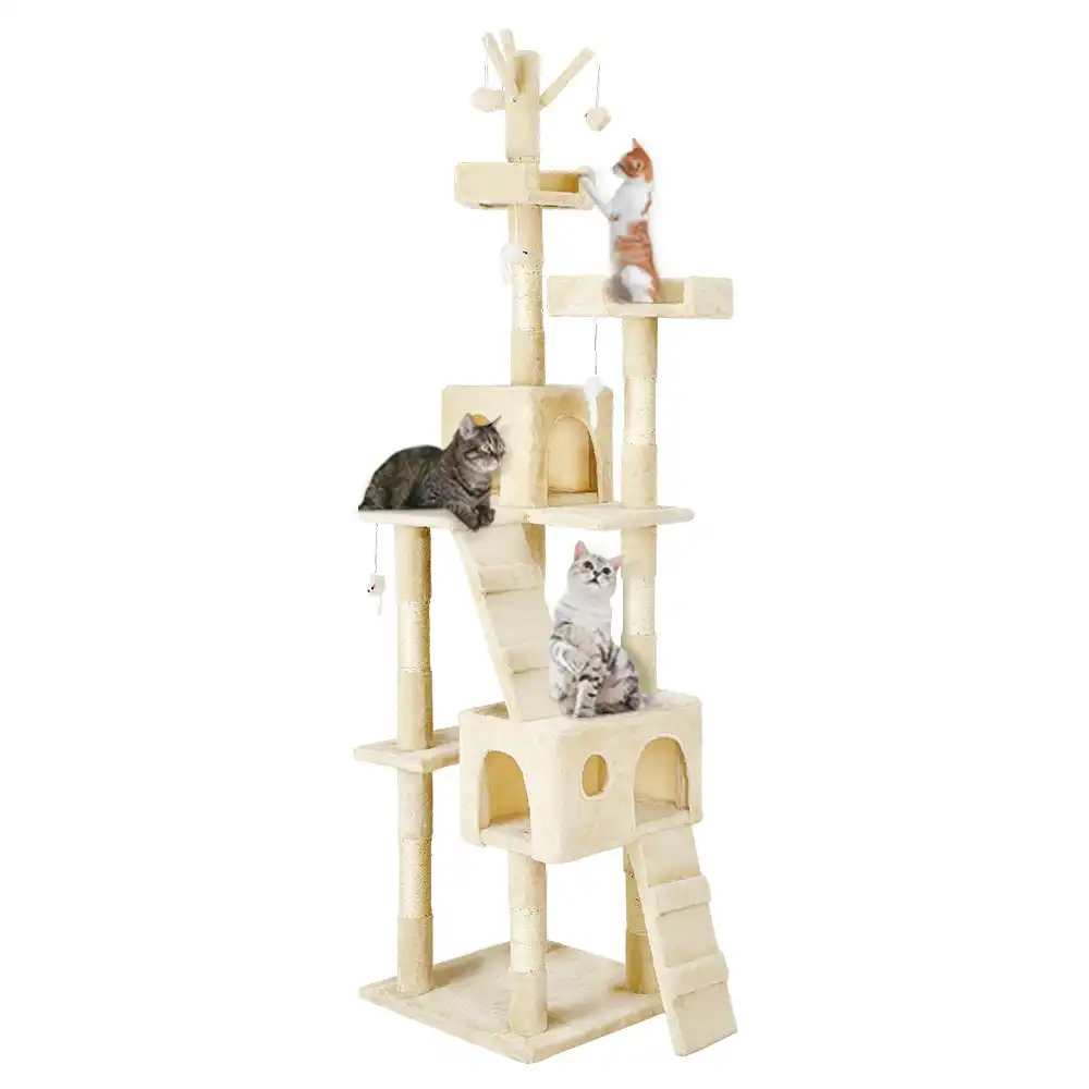Taily Cat Tree Trees Scratching Post Scratcher Tower Condo House Pet Toy Bed 200CM Beige