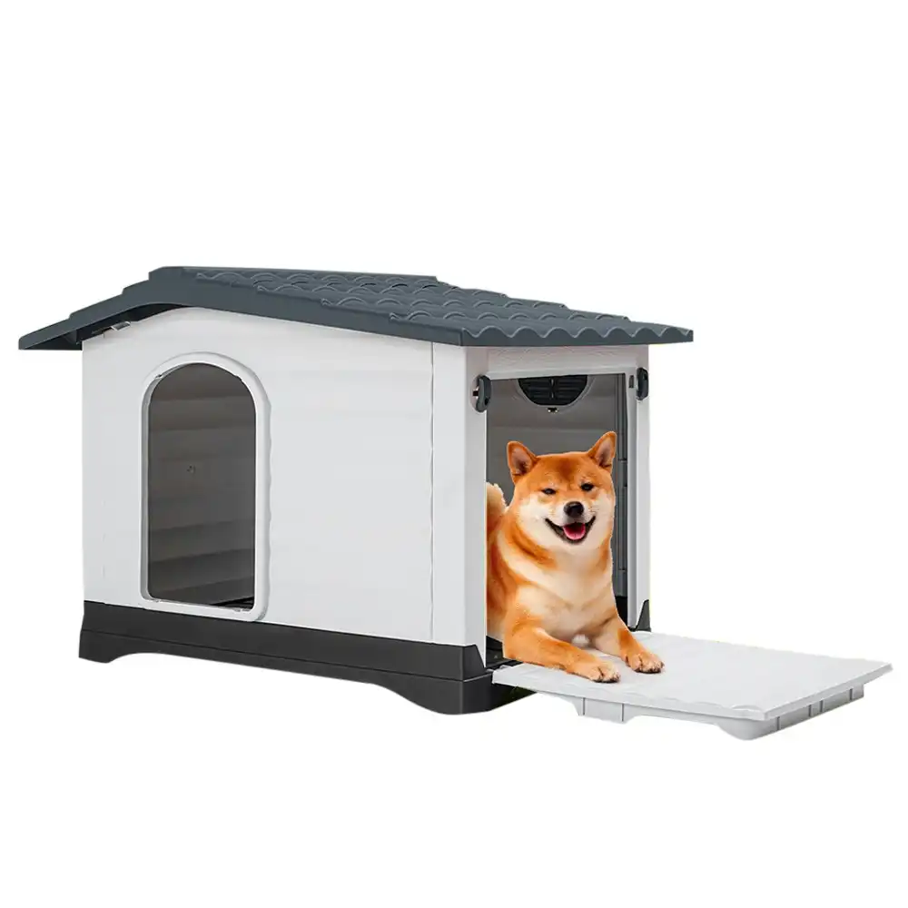 Taily Plastic Dog Kennel Outdoor Indoor Weatherproof Pet Puppy Dog House Large Grey Anti UV Shelter