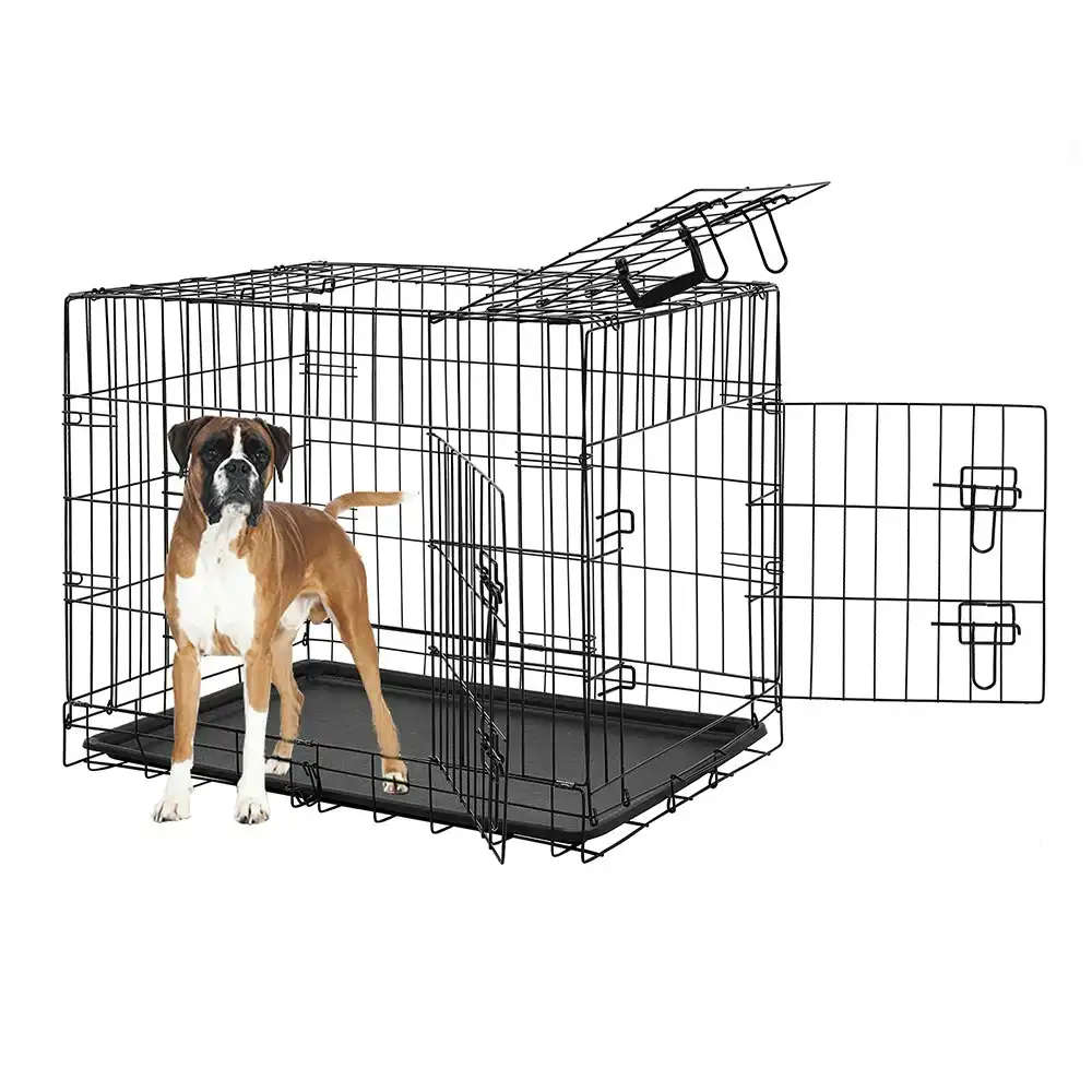 Taily 48" Dog Cage 3 Doors Pet Crate Foldable Metal Frame Kennel Rabbit Cat Puppy Playpen House Tray
