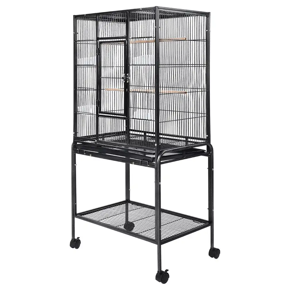 Taily Bird Cage Large Cages Stand-Alone Aviary Budgie Perch Castor Wheels Removable Tray Black 135cm