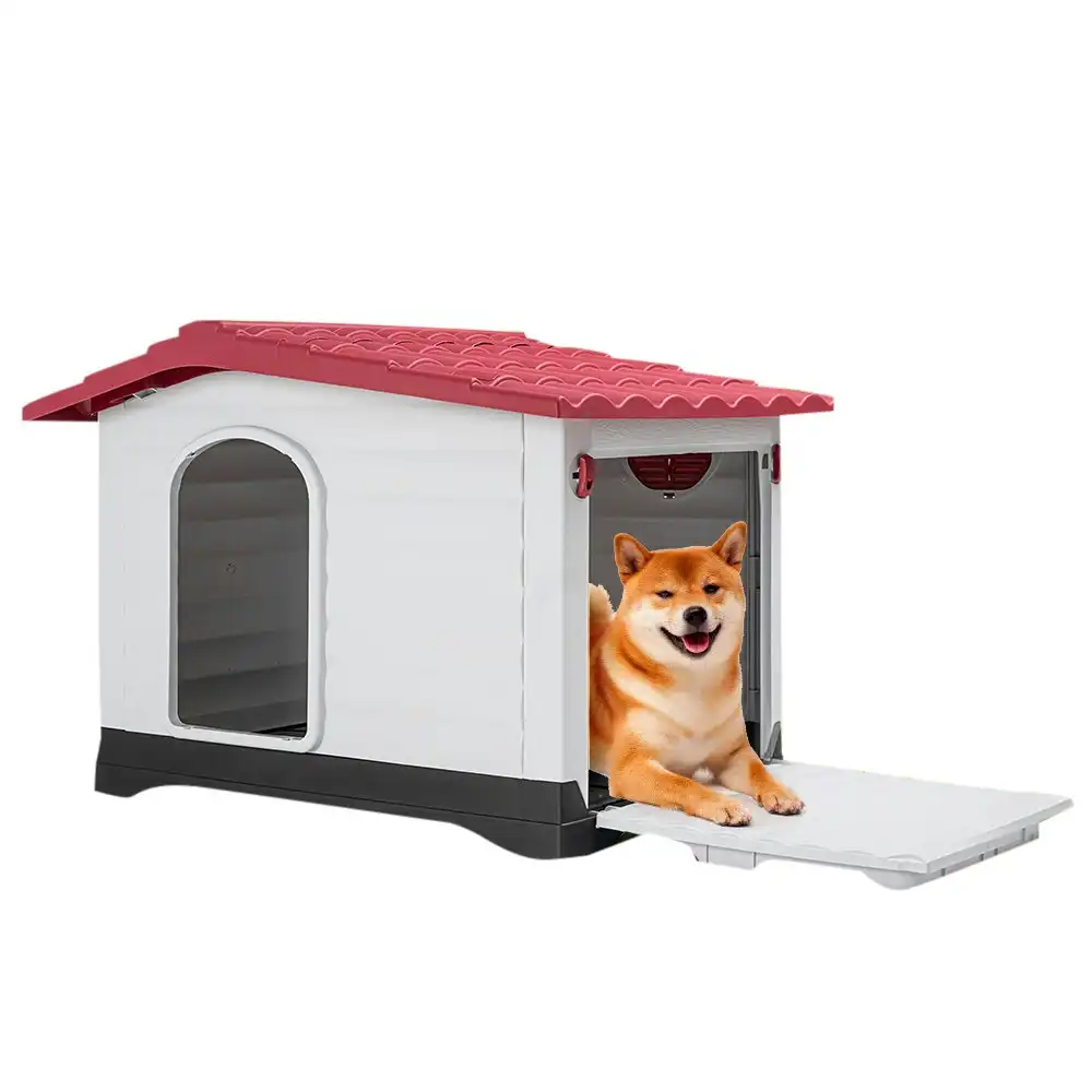 Taily Plastic Dog Kennel Outdoor Indoor Weatherproof Pet Puppy Dog House Large Red Anti UV Shelter