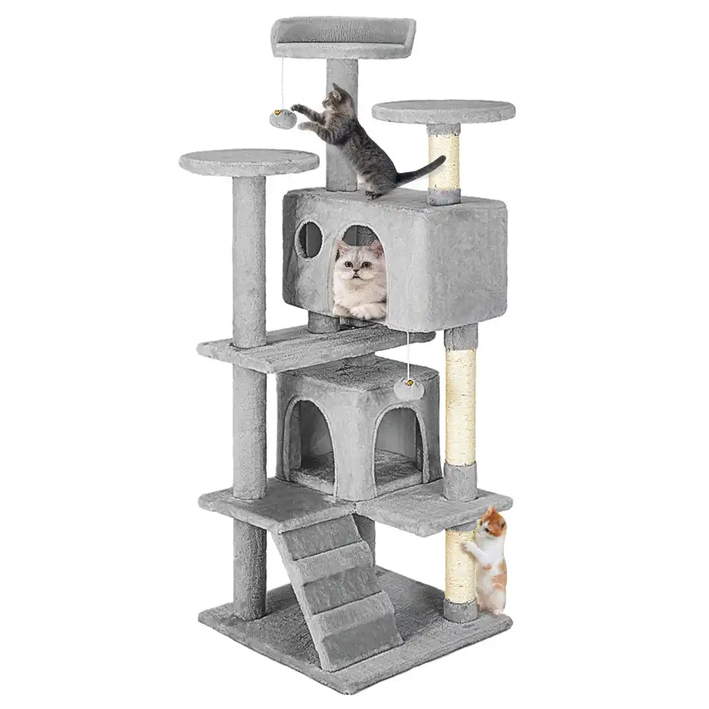 Taily Cat Tree Scratching Post Scratcher Tower Condo House Pet Toy Bed Stand 132CM Light Grey