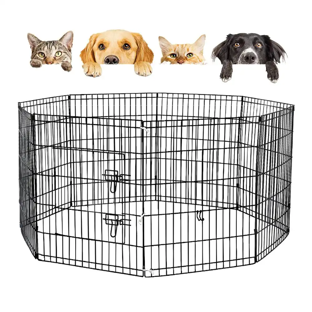 Taily 30" Dog Playpen 8 Panel Foldable Pet Fence Exercise Play Pen Cat Rabbit Puppy Cage Enclosure