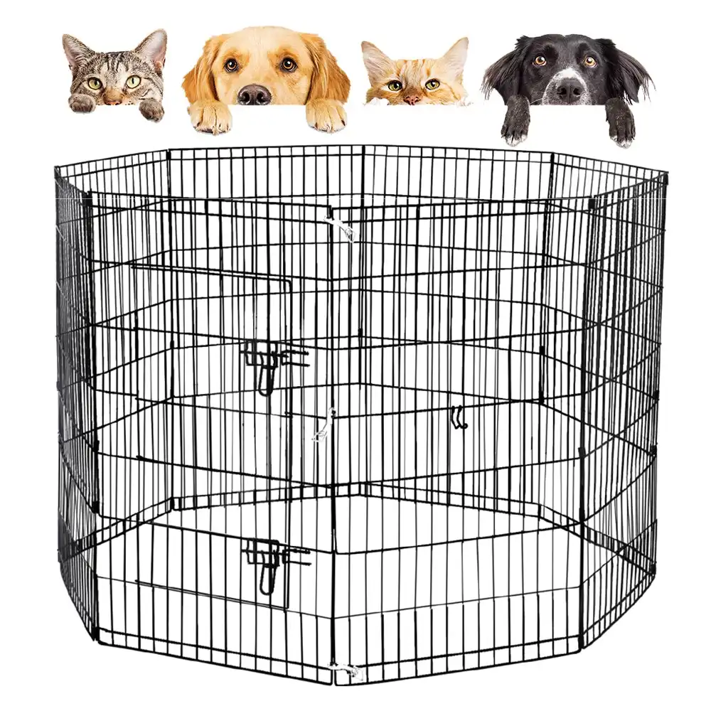Taily 42" Dog Playpen 8 Panel Foldable Pet Fence Exercise Play Pen Cat Rabbit Puppy Cage Enclosure