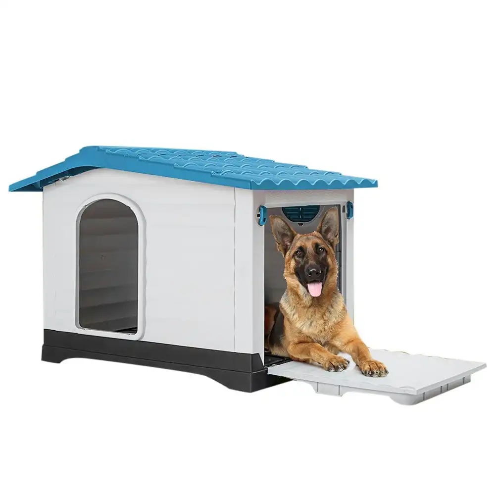 Taily Plastic Dog Kennel Outdoor Indoor Pet Puppy Dog House XL Extra Large Blue Anti UV Shelter