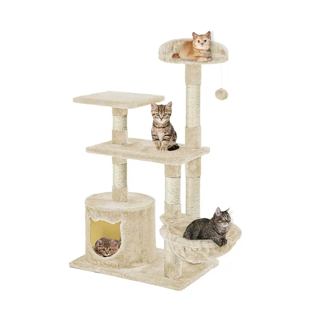 Taily Cat Tree Scratching Post Scratcher Tower Condo House Activity 103CM Beige Pet Toy