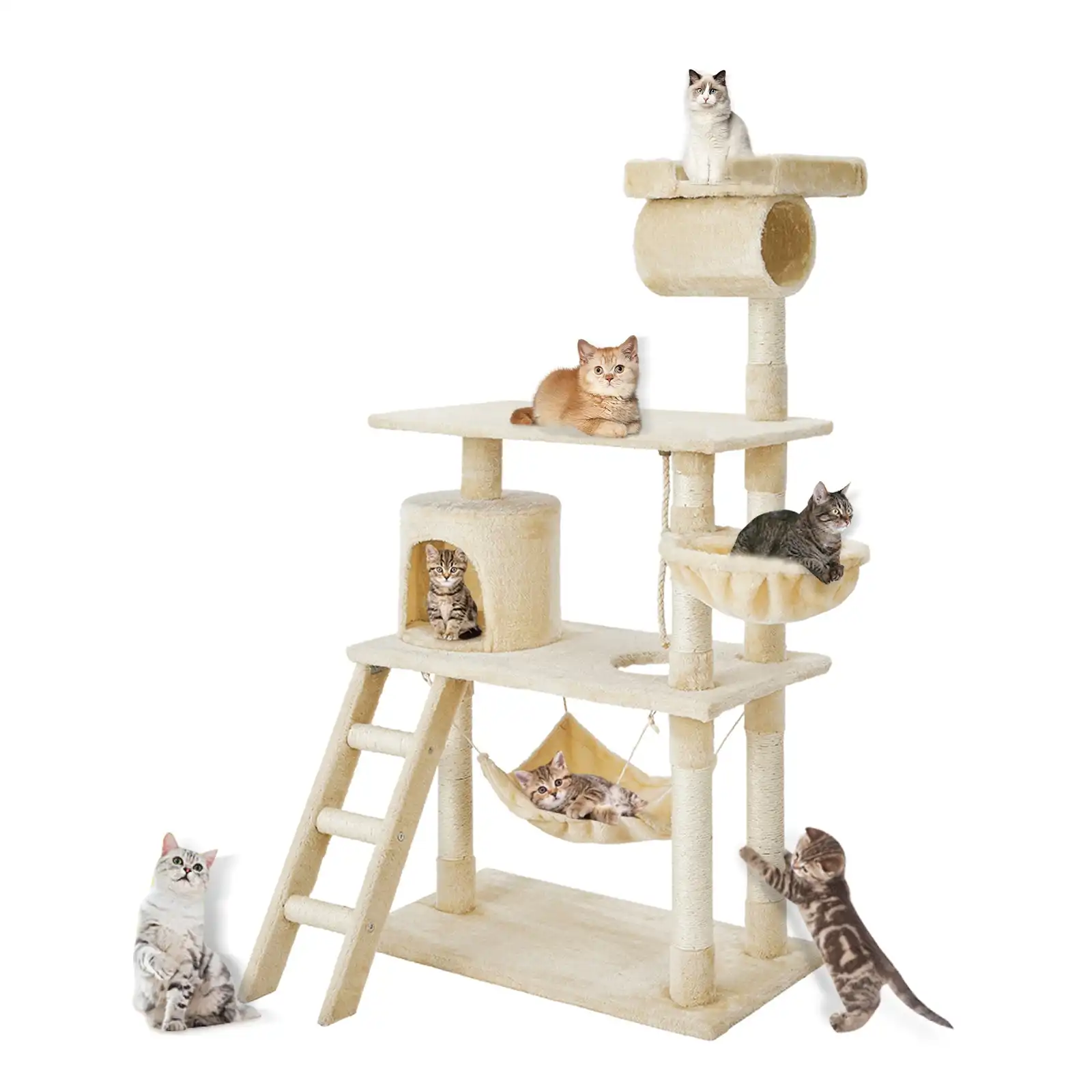 Taily Cat Tree Scratching Post Scratcher Tower Condo Bed House Pole 140CM Beige Pet Toy