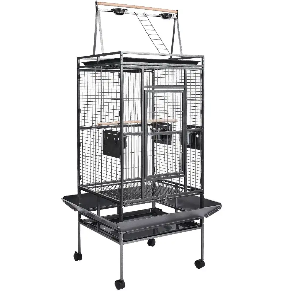 Taily 173CM Large Bird Cage Stand-Alone Aviary Budgie Perch Castor With Wheels Removable Tray Black