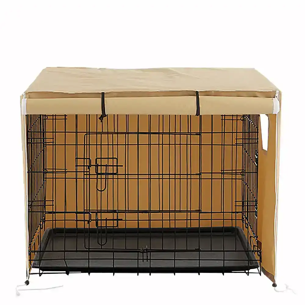 Taily 30" Pet Crate Dog Cage 3 Doors Collapsible Metal Kennel Rabbit Cat Puppy House W/ Tray & Cover