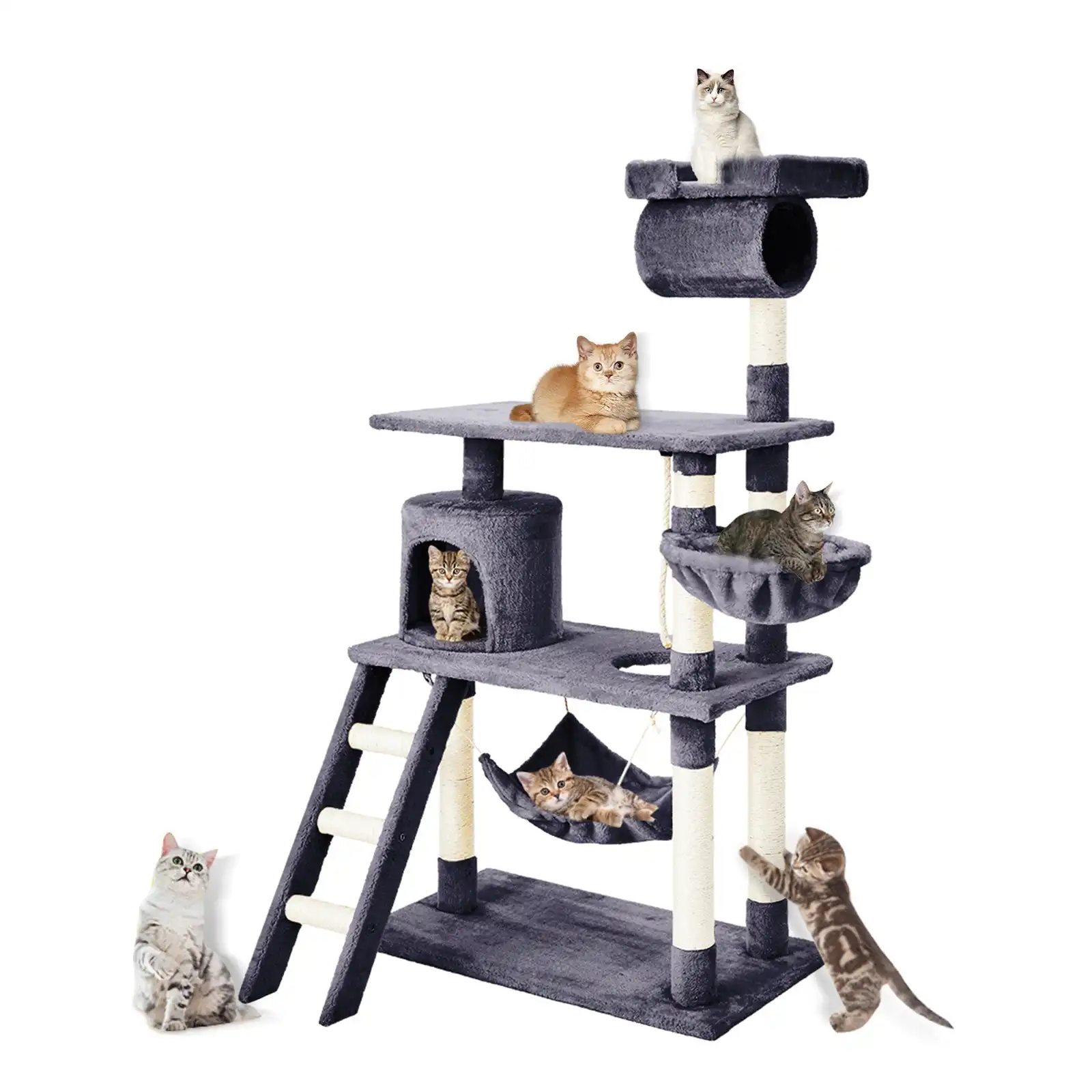 Taily Cat Tree Scratching Post Scratcher Tower Condo Bed House Pole 140CM Grey Pet Toy