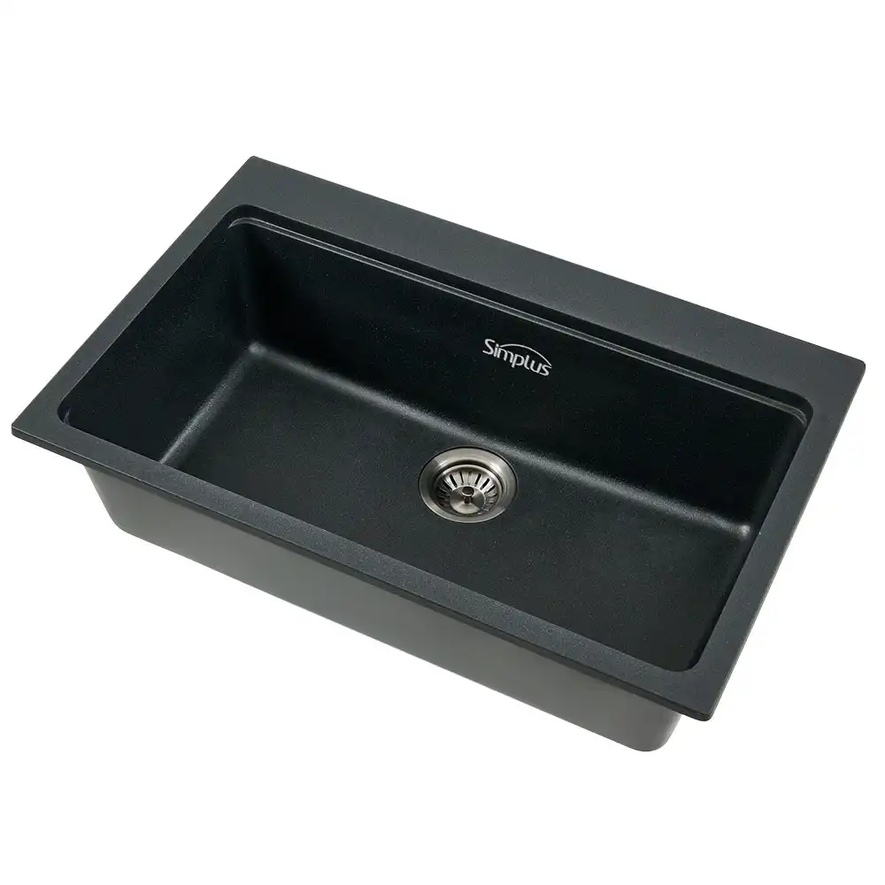 Simplus Kitchen Sink 760x485MM Granite Stone Sinks Bathroom Basin Laundry Single Bowl Sink in Black