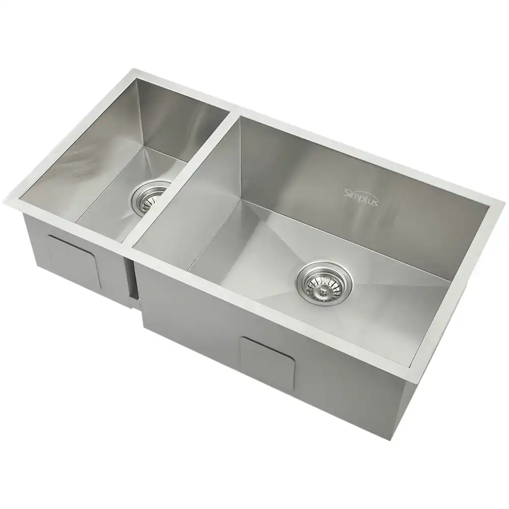 Simplus Kitchen Sink Basin 838x457MM Double Bowl Stainless Steel Under Top-Mount Laundry Toilet Set