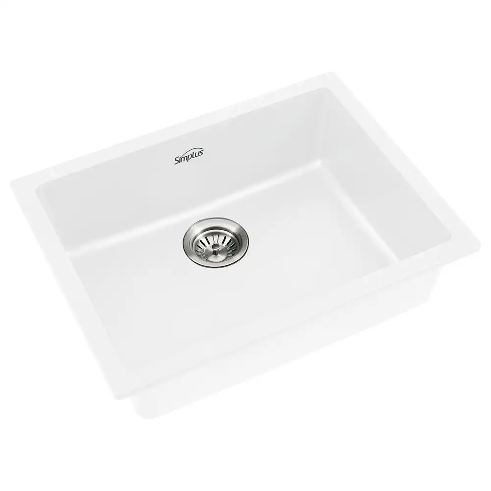 Simplus Kitchen Sink 61x47CM Granite Stone Sinks Bathroom Basin Laundry Single Bowl Sink in White