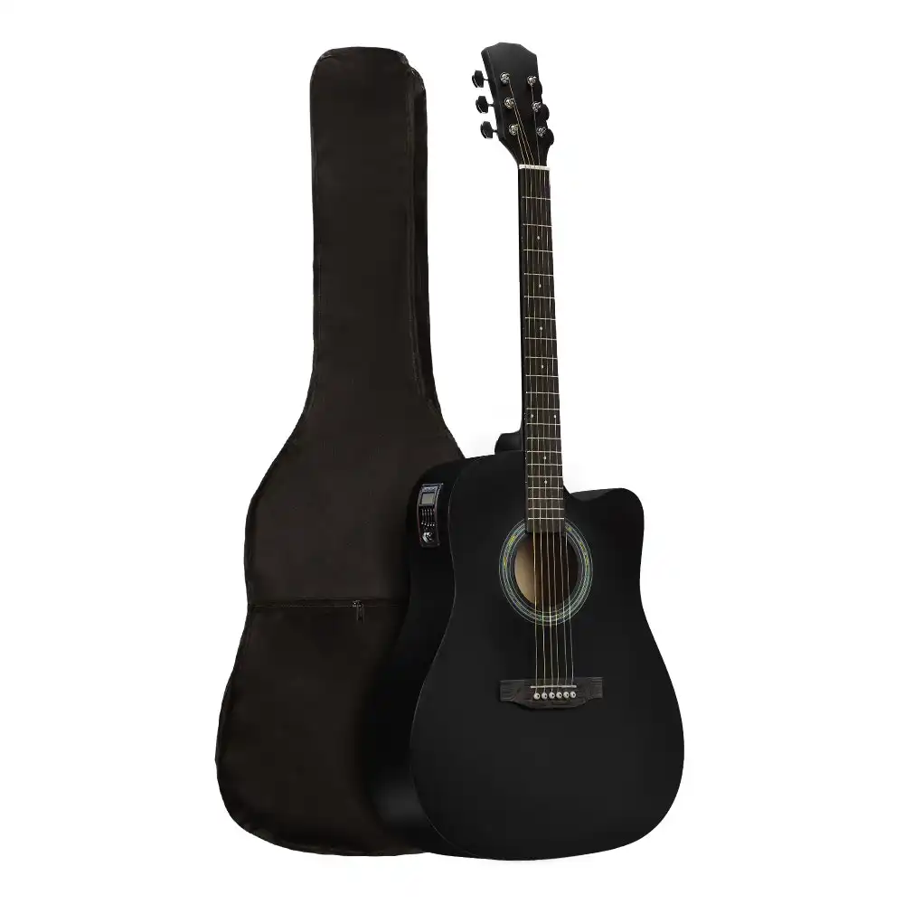41" Inch Wooden Acoustic Guitar for Beginner Classical Folk Steel String EQ Black w/ Gig Bag